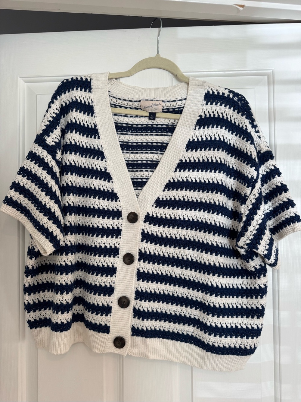Universal Thread Crochet Stripe Button-Front Sweater Cardigan - Navy Cream XL